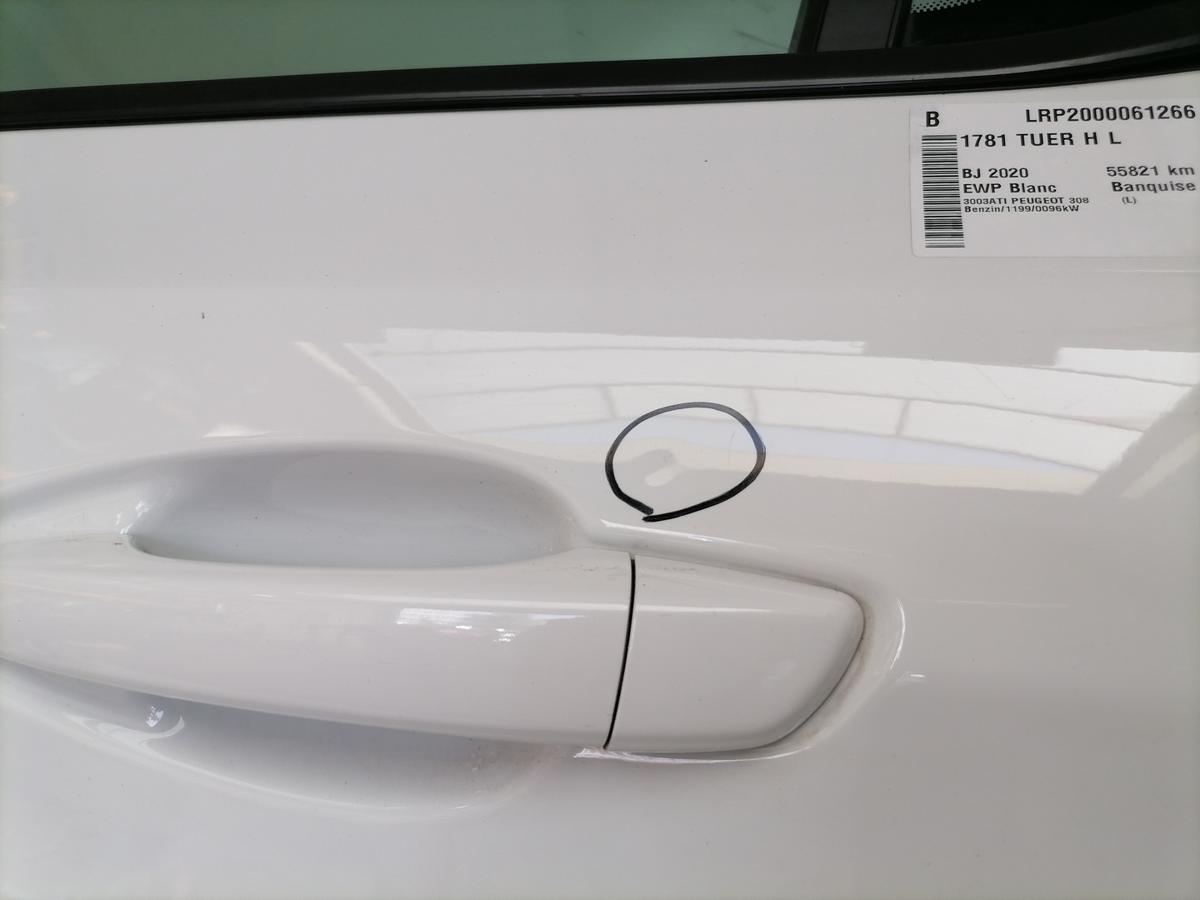 Peugeot 308 original T&uuml;r hinten links EWP Blanc Banquise Flie&szlig;heck Rohbau Bj.2021